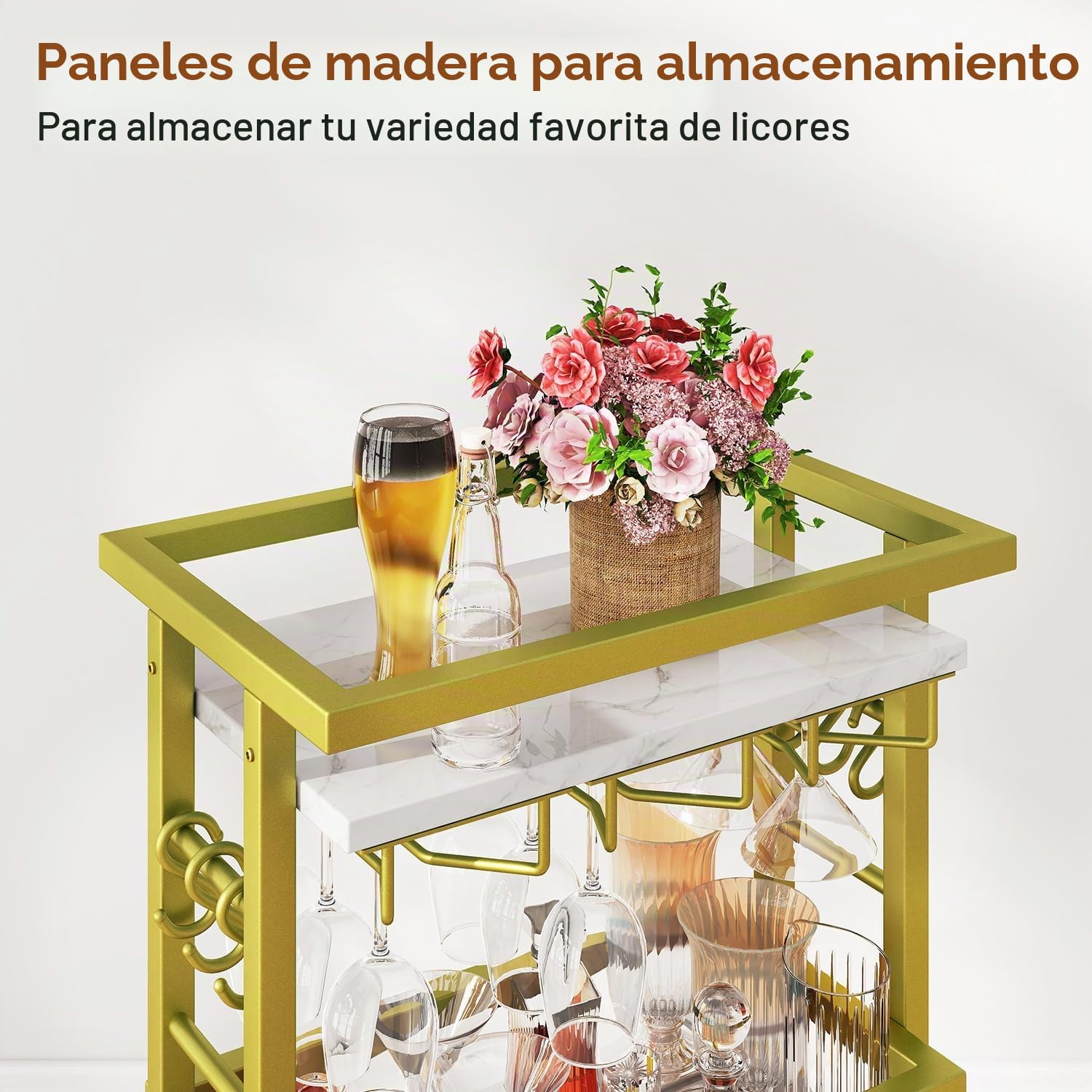 IBUYKE Botellero Vino con Ruedas, Carrito Bar 4 Niveles, Mini Bar rodante Blanco