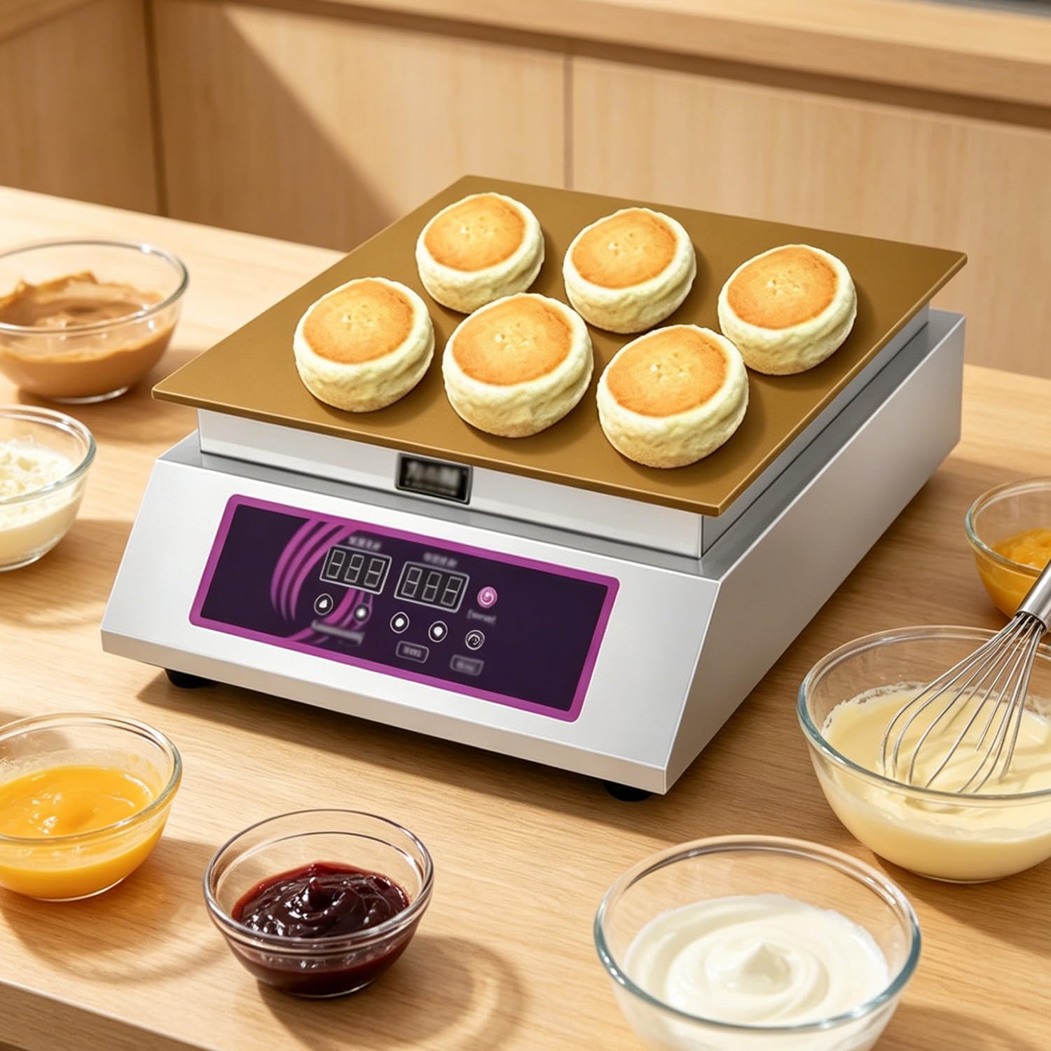 QuinteZhenTially Commercial Electric Pancake Maker,Dorayaki Making Machine,Non-Stick Soufflé Baker Machine,Power 1300 W / 2600 W,for Professional Bakeries & Dessert Shops Singlehead