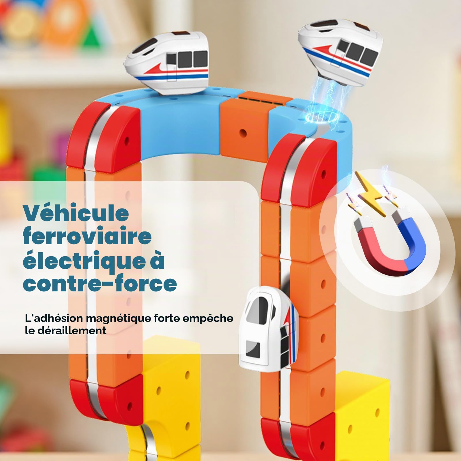 80 Pièces Circuit Train Electrique Clickrail, Jouet Enfant 3 4 5 6 7 8 Ans Garcon Fille Cube Track Cadeau Garcon 3-8 Ans Kit de Train Magnétique à Clickrail