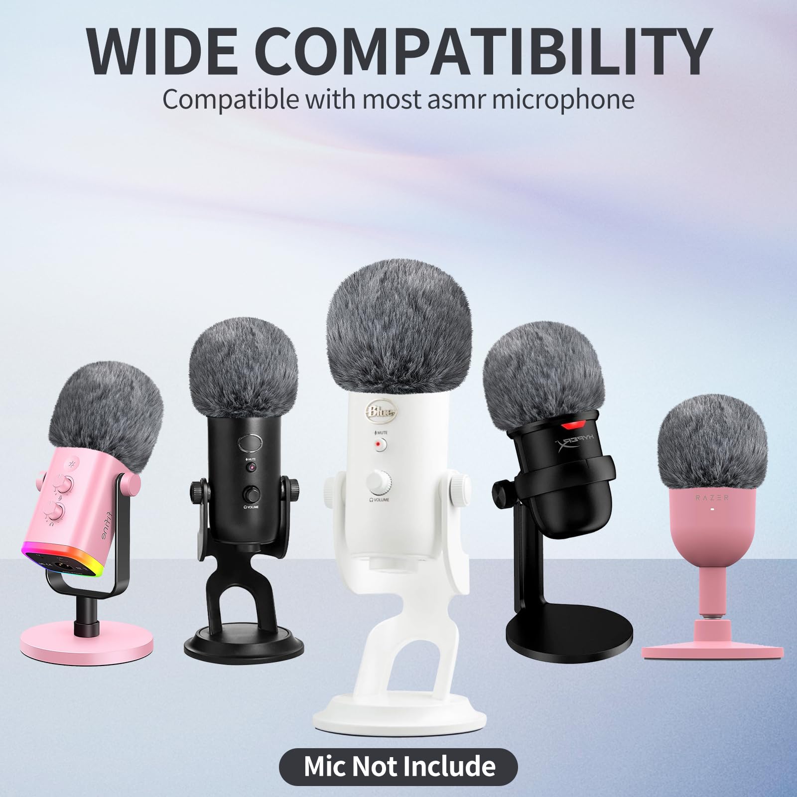 Pop Filter for Microphone, Blue Yeti Microphone Foam Cover with Furry Windscreen Muff Windshield for Yeti, Yeti X, Nano, Yeti Pro, Fifine AM8, Solocast, Razer Seiren, V3 Mini and More USB Mics, Gray