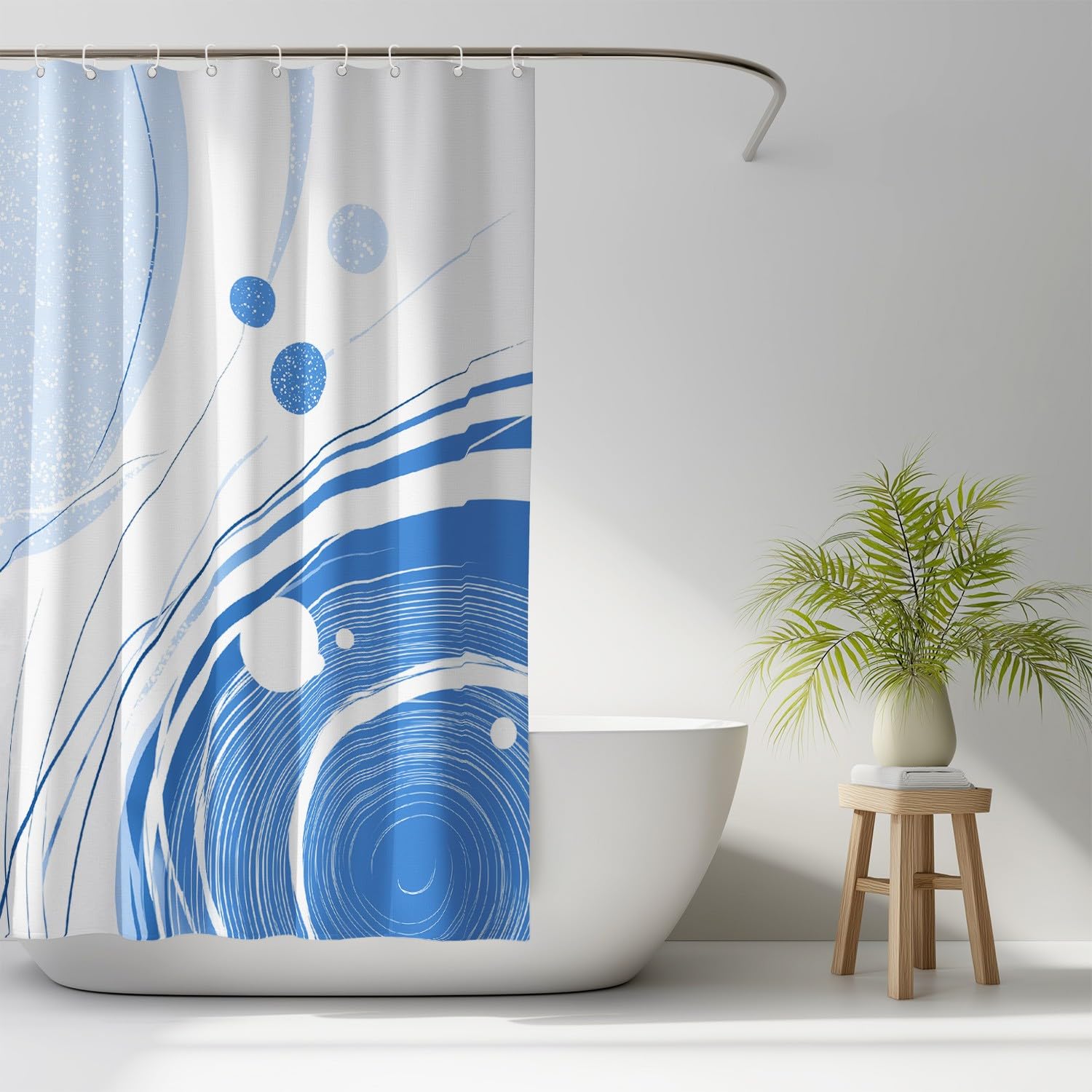 Generico Zasłona prysznicowa 240 x 200 cm, 1 sztuka, miękka mikrofibra, wodoodporna i odporna na pleśń, zmywalna, do łazienki lub wanny, z oczkami i haczykami, niebieska spiralna linia