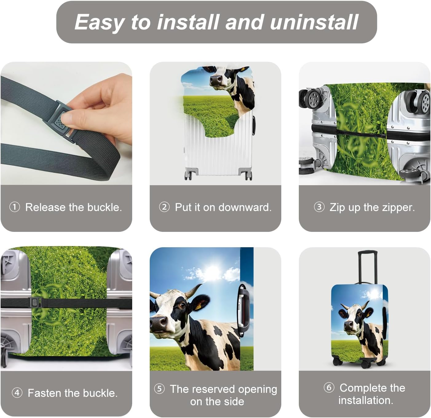 Cow Meadow Luggage Cover, Washable Suitcase Protector Realistic Pastoral Scene Anti-scratch for 24",26" Bag image 5