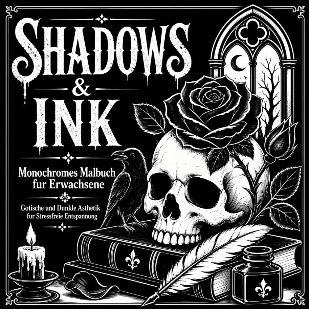 Shadows & Ink: Monochromes Malbuch fur Erwachsene — 50 Gotische und Dunkle Illustrationen fur Stressfreie Kreativitat | Einseitig Bedruckt