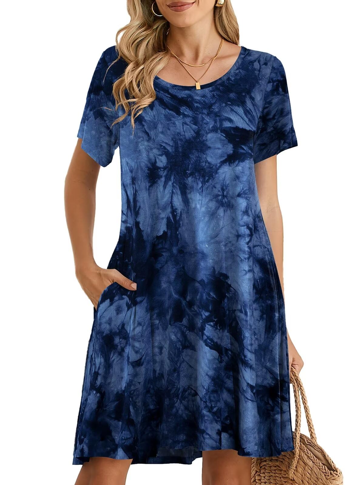 BELAROI Womens Summer Casual T Shirt Dress Loose Swing Tunic Dress Short Sleeve Sundress with Pockets