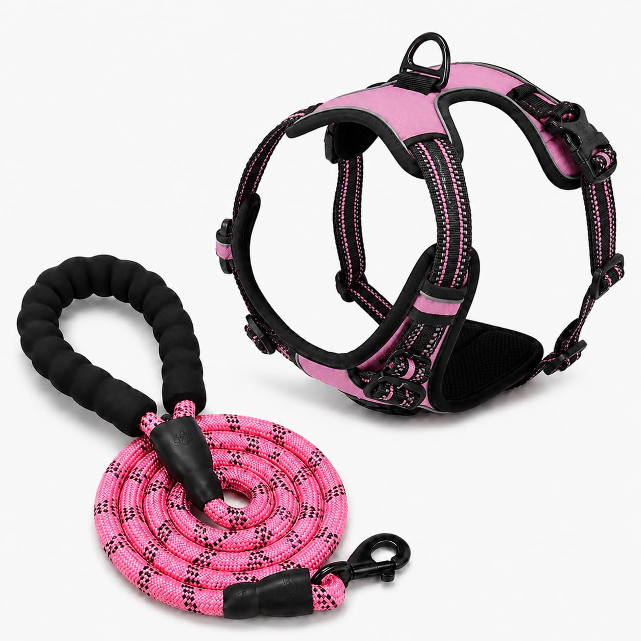 PawSafe No Pull Dog Harness Reflective Adjustable Vest for Medium Large Dogs Breathable Padded Walking Harness with Handle (pink,L)