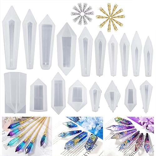 LET'S RESIN Resin Molds 18Pcs Pendulum Crystal Silicone Molds,Multi-Facet UV Resin Jewelry Molds for Quartz Crystals Pendants, Necklace