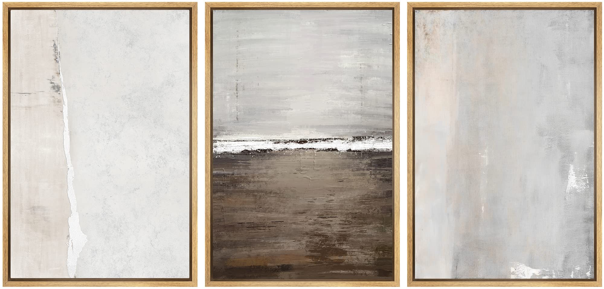 SIGNWIN Framed Canvas Print Wall Art Set Coastal Serenity Abstract Seaside Illustrations Modern Art Decorative Rustic Calm/Zen for Living Room, Bedroom, Office - 24"x36"x3 Natural — view 57