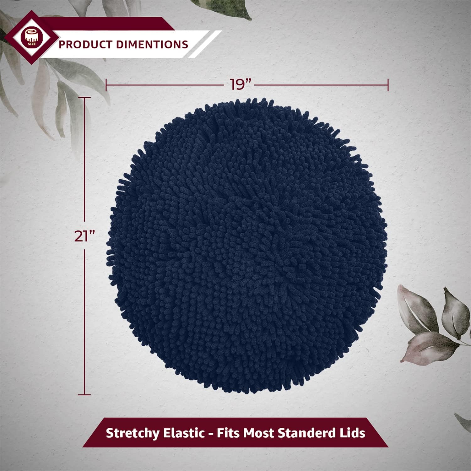 LuxUrux Toilet Lid Cover with Stretch Fit Elastic Band – Chenille Microfiber Toilet Seat Non-Slip Cover for Bathroom – Soft Plush, Machine Wash And Dry, Comfort & Clean Look (18 x 21'', Navy)