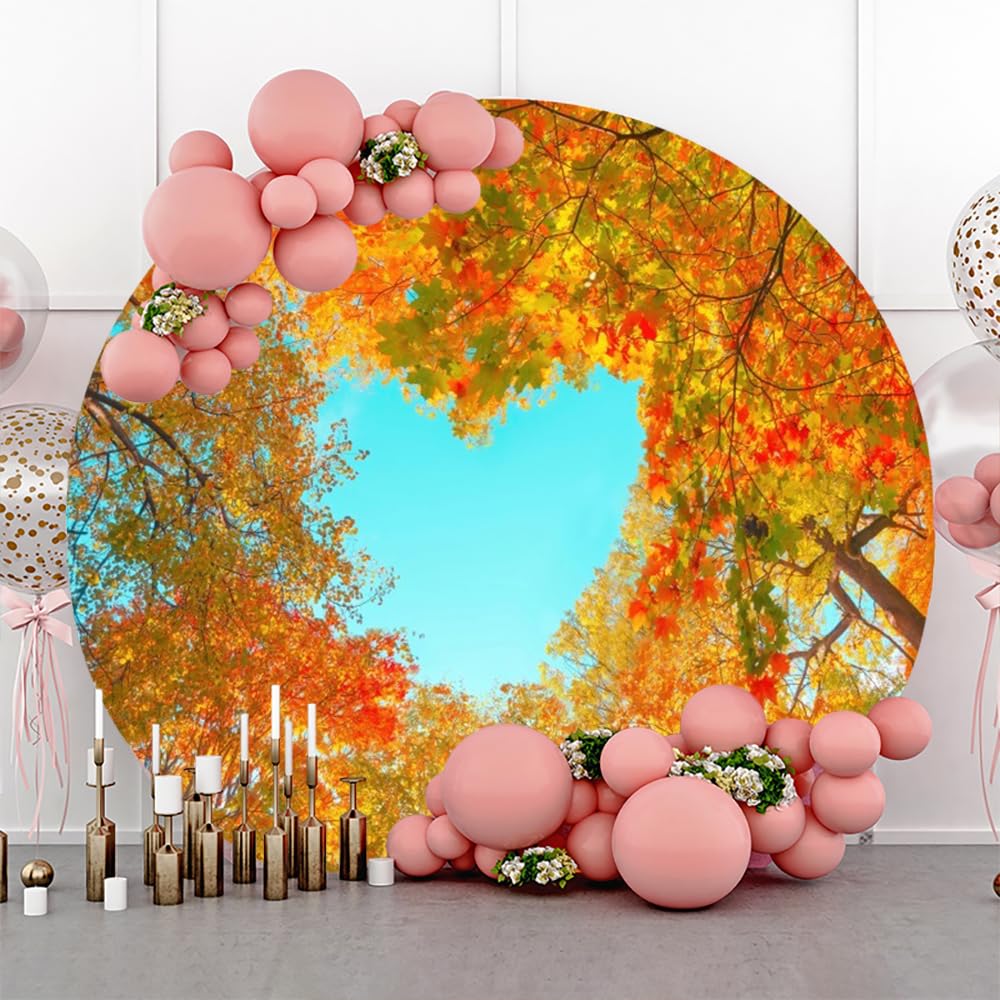 Laeacco Fotohintergrund 2m Durchmesser – Herbstlandschaft Mit Ahornblättern – Runde Dekoration Für Parties, Fotoshootings & Deko