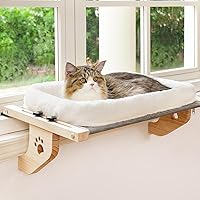 Vista 1 de AMOSIJOY Asiento de hamaca resistente para gatos con funda de cama acolchada, marco de madera y metal para gatos grandes, fácil de ajustar, alféizar