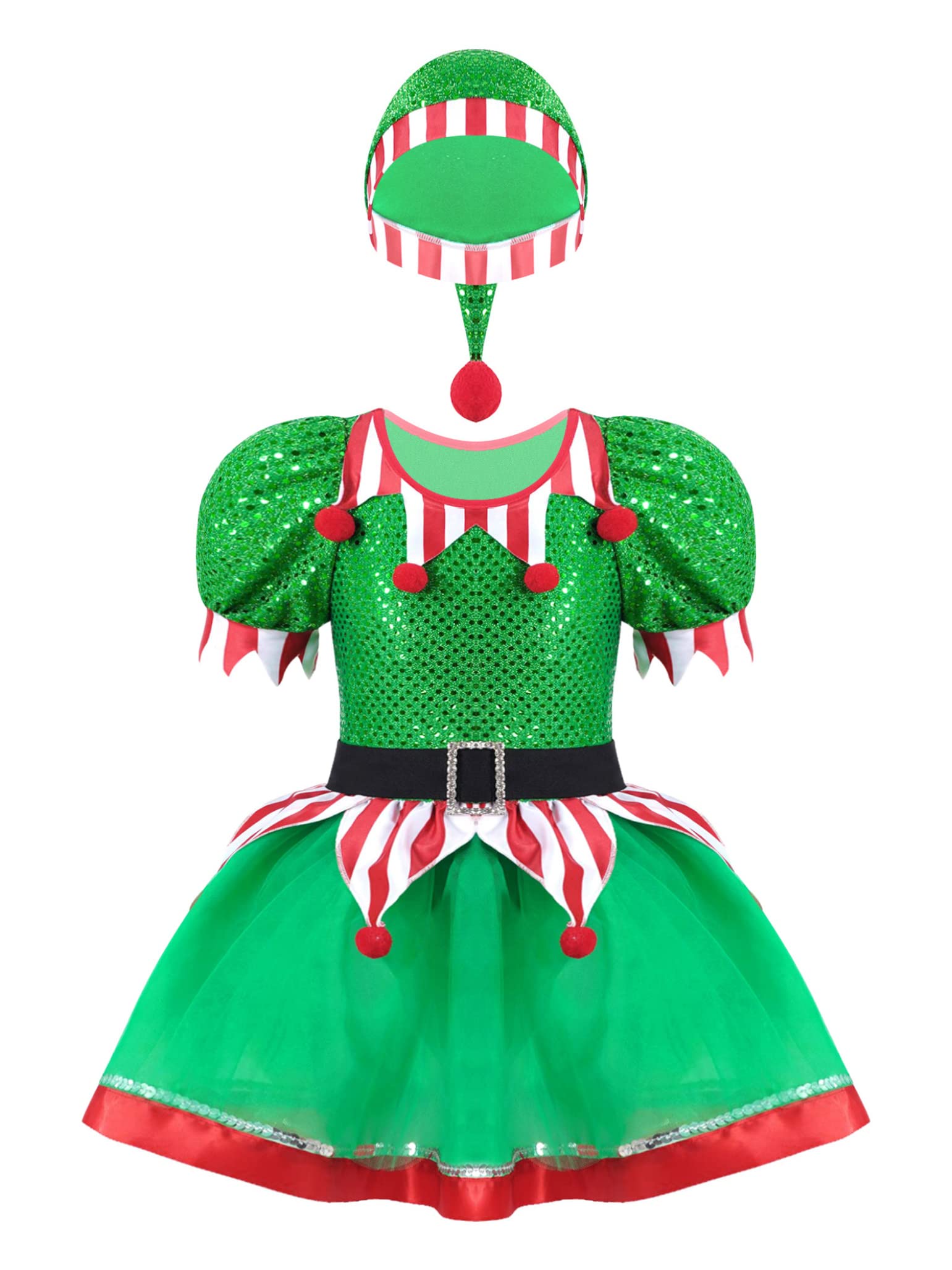 Moggemol Girls Christmas Elf Dress Figure Skating Dance Dress Kids Festival Party Stage Performance Fancy Outfits
