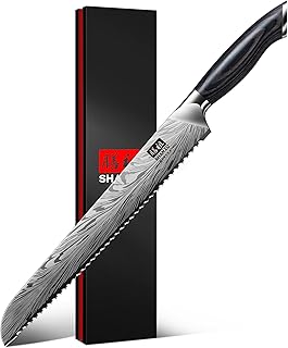 SHAN ZU 10 inch Bread Knife in Powder Steel, Serrated Bread Knife for Ho...