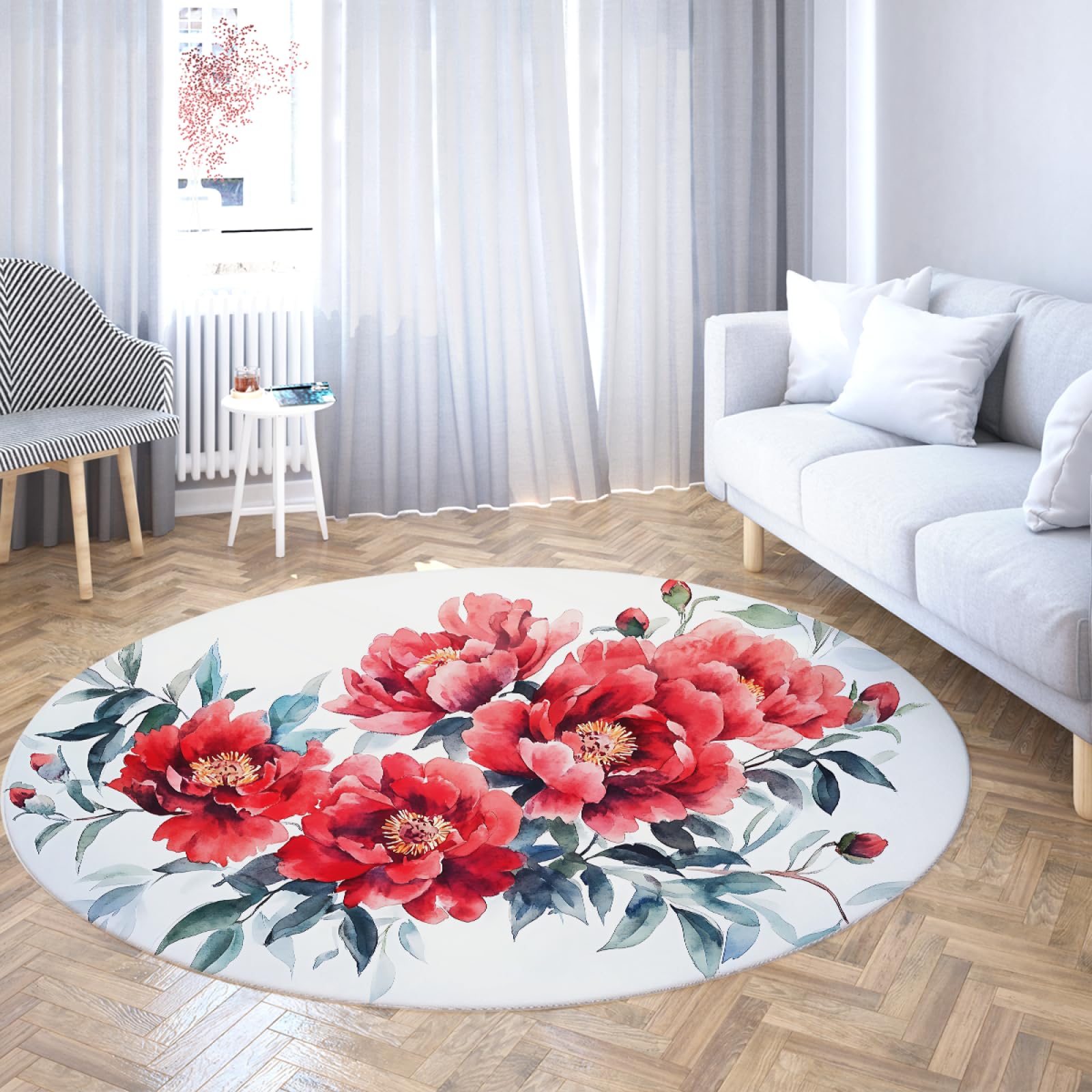 Tapis lavable poils ras anti-glisse grand format 200cm imprimé fleur