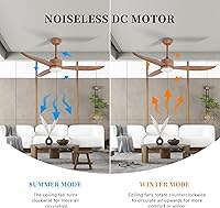 Vista 6 de Ventiladores de techo con luces, ventilador de techo de 52 pulgadas para interiores y exteriores con control remoto, 3 aspas de ventilador ABS
