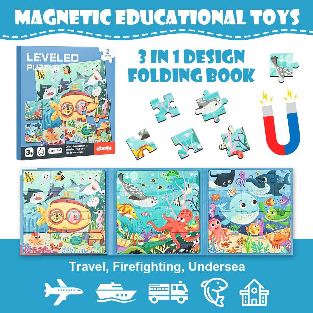 Aolso Puzzle Magnetici Giochi per Bambini 3-7 Anni, Giocattolo Montessori, Puzzle Animali Magnetico Gioco,Giochi da Viaggio per Bambini 2 Anni-Esplorazione Sottomarina