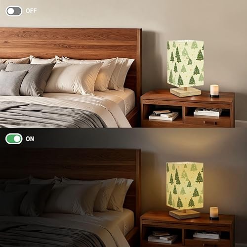 Miniatura 6 de Square Table Lamp for Bedroom Retro Groovy Seamless Vintage Print Style 70s 80s Beside Lamps Desk lamp with Wood Base Nightstand Lamps for Nursery