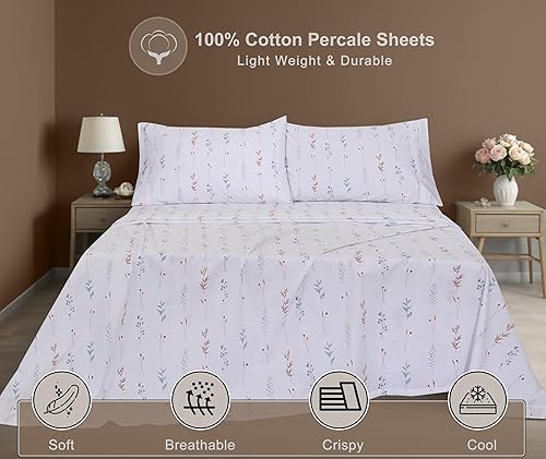Miniatura 3 de ZOYER Sábanas de 100 % algodón percal tamaño King, refrescantes y transpirables, duraderas, con una sensación crujiente, suave y cómoda, bolsillo