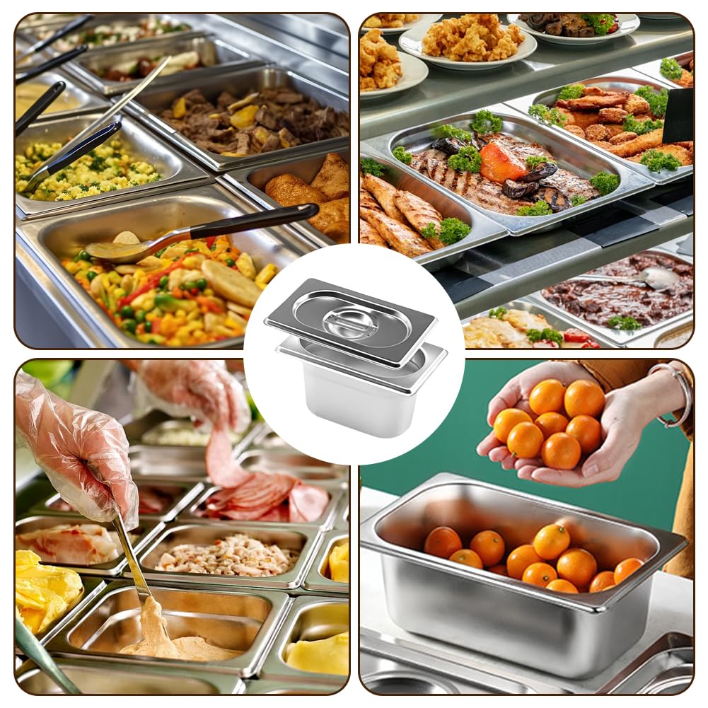 Set di 3 vassoi in acciaio inox con coperchio, contenitore GN 1/9, 17,5 x 11 x 10 cm, rettangolare, contenitore in metallo per cotolette, carne, pesce, panierstrasse, catering e buffet