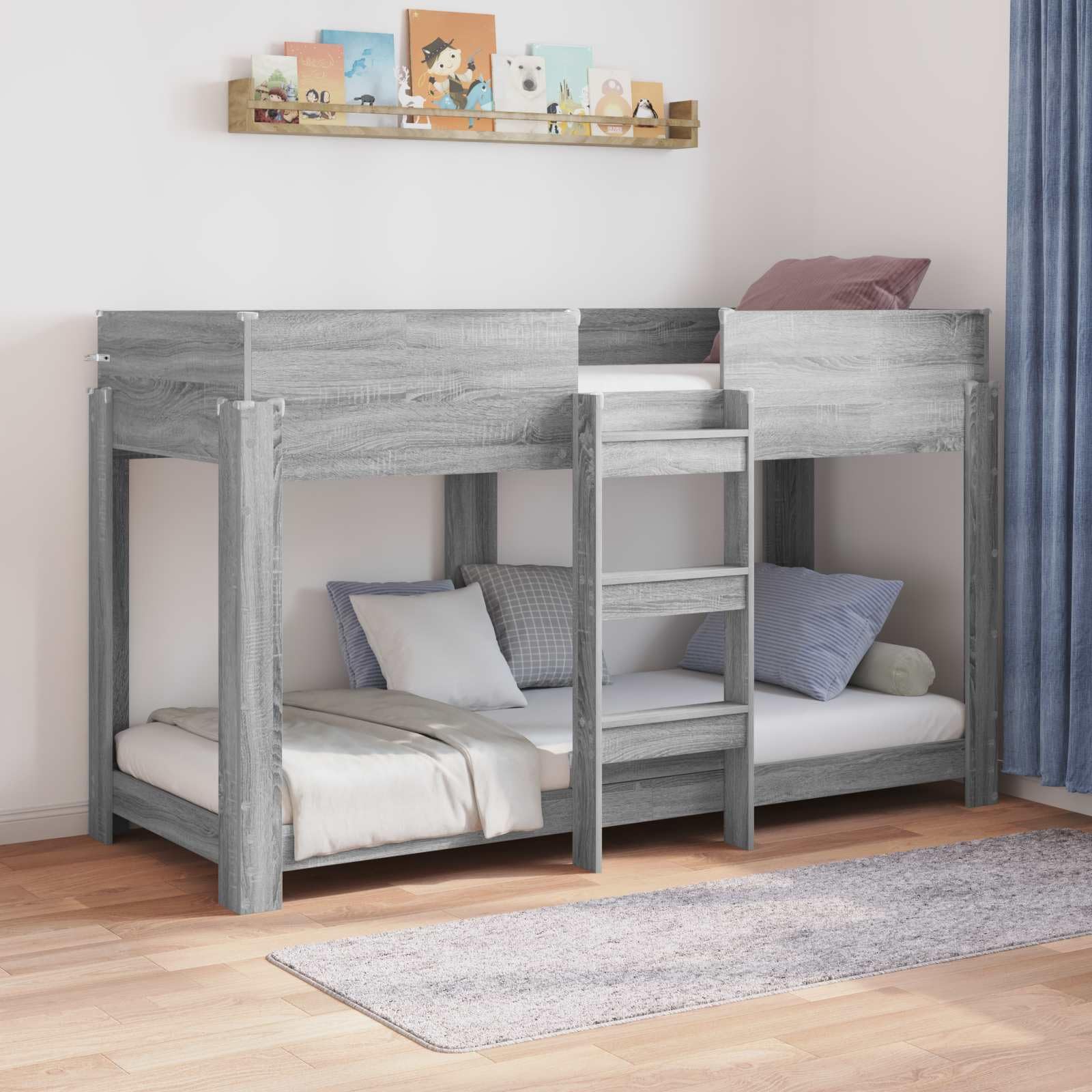 vidaXL Letto a castello per bambini grigio Sonoma 80 x 190 cm, in legno ingegnerizzato, moderno letto a castello per bambini, salvaspazio, telaio elegante, mobili funzionali, set per dormire a 2