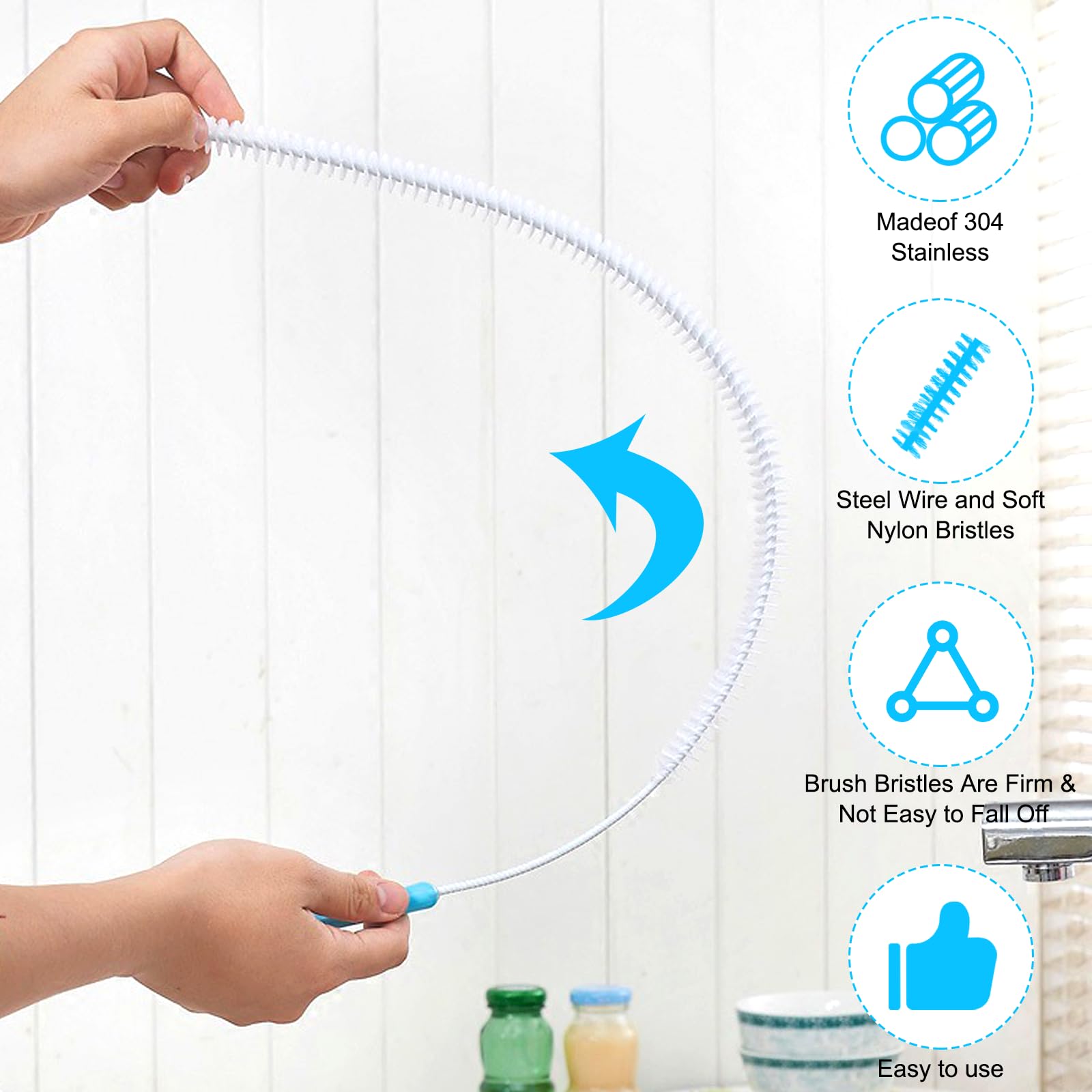 Kit 3 Spazzole Per Sbloccare Tubi - Set Pulizia Scarichi Per Lavandino, Bagno E Cucina - Foto 7