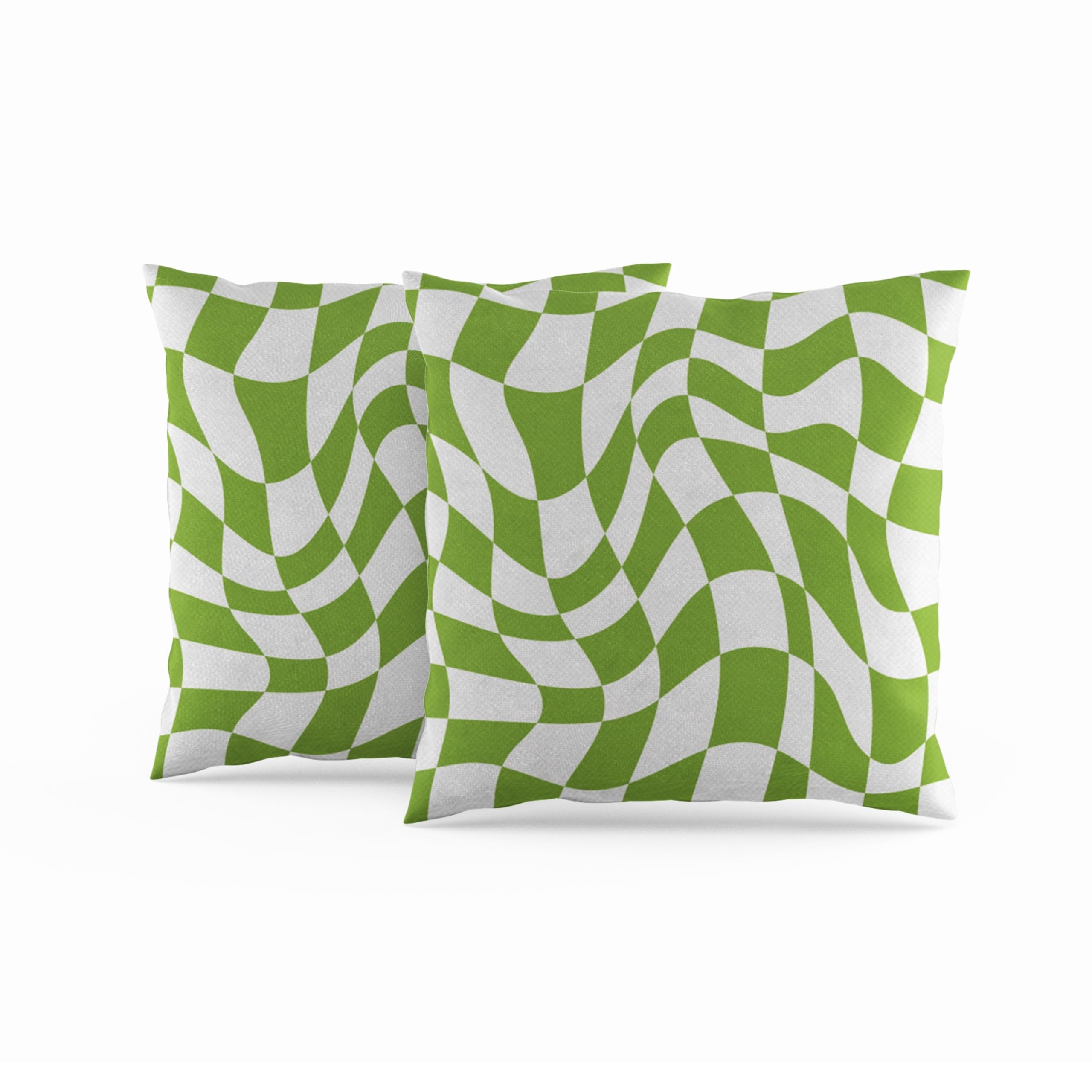 ggaimwf Checkered Cushion Covers Apple Green 40x40cm Set of 2 Wavy Checker Pattern Distorted Checkerboard Graphic Modern Cushions Linen Look Sofa Pillow Covers Living Room Bedroom Outdoor Pillowcase