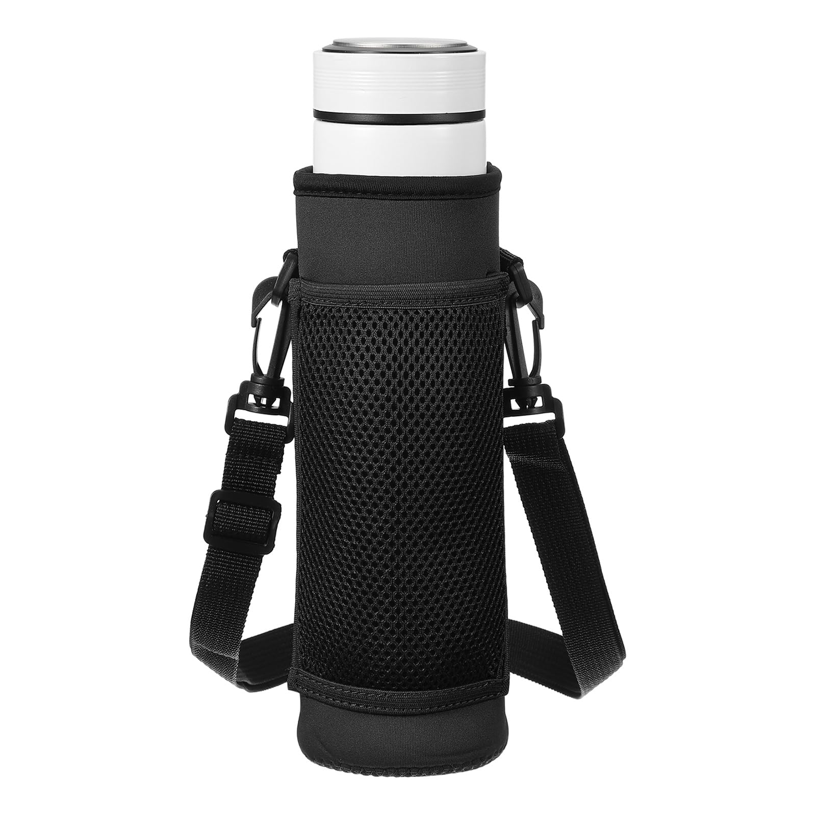 sourcing map 24oz Neoprene Water Bottle Holder with Strap, Carrier Sling Bag with Phone Pocket, Insulated Water Glass Bottle Carrier Bag Collapsible Drink Sleeve Cover Holder, Black