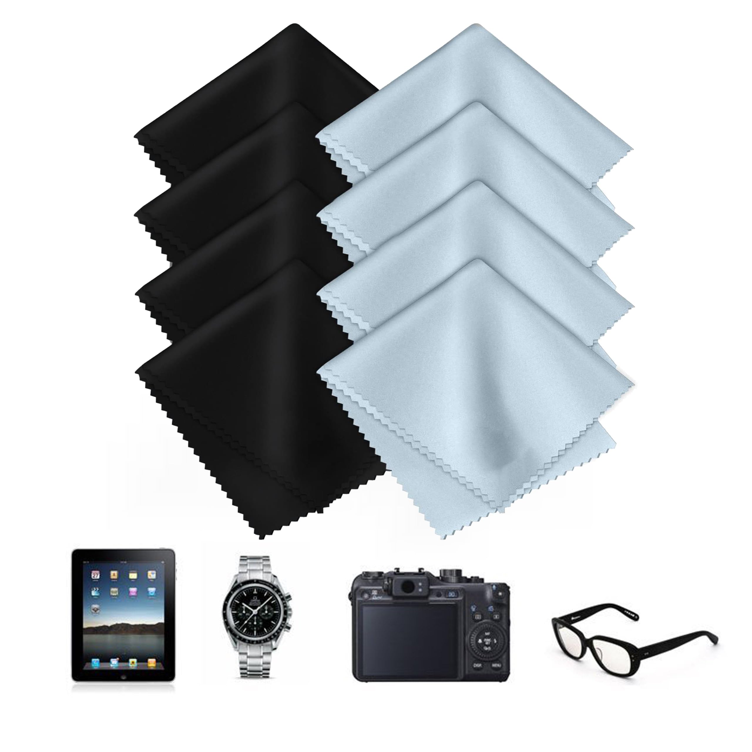 [8Pcs]Panni In Microfibra, Panno Pulizia Occhiali Salviette, Panni Per Pulire In Microfibra, Per La Pulizia Di Lenti, Occhiali, Schermi, Tablet(Nero E Blu)