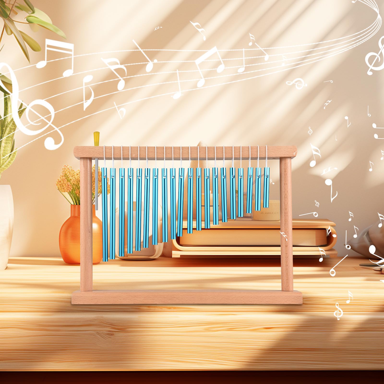 Windspiel-Schlaginstrumente, 20-Noten-Glockenspiel, einreihiges Tisch-Windspiel mit Schlägel für entspannende Meditation, heilender Klang, Desktop-Dekoration (Blau)