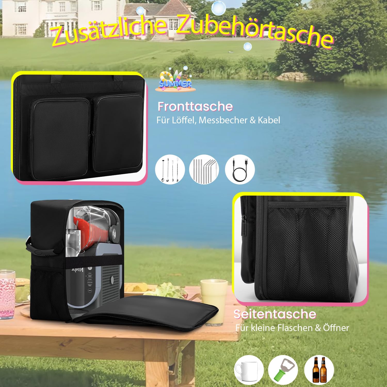 Bolsa de transporte para máquina de granizado Ninja FS301/FS300, accesorios para máquina de granizado ninja, bolsa de almacenamiento portátil para exteriores con apertura frontal, diseño de varios