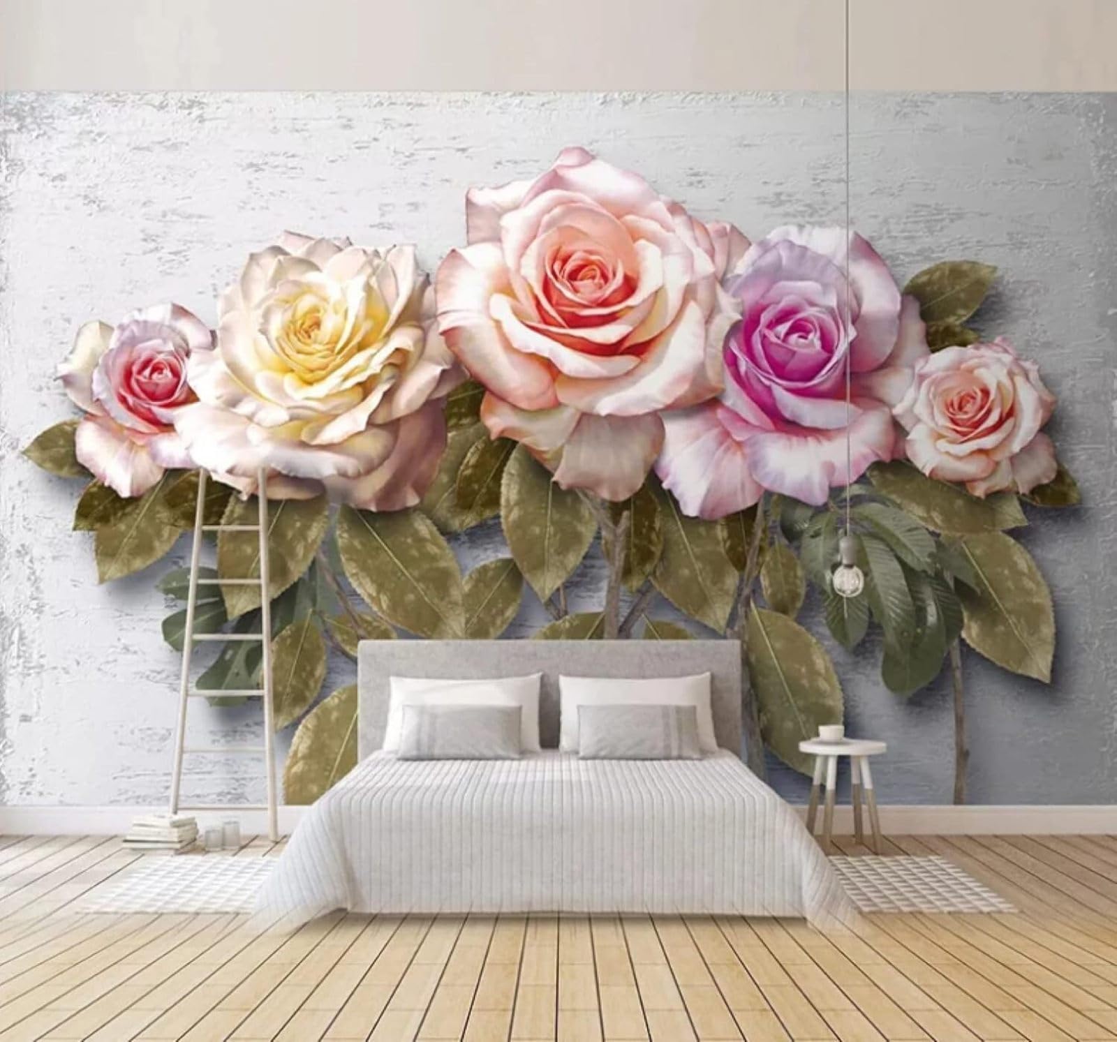 XLMING Vintage Three Dimensional Artistic Romantic Roses 3D Wallpaper Luxury Silk Study Dining Feature Sofa Grey Bedroom Living Room Tv Decorative Wall-200cm×140cm