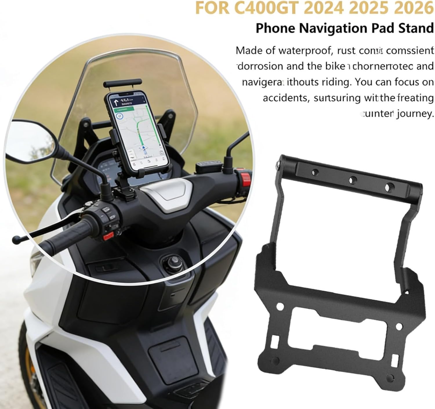 for C400GT C 400 GT c400gt 2024 2025 2026 Motorcycle CNC Aluminum Alloy Extension Bracket, Mobile Phone Holder, Multifunctional Navigation Stick Electrical Device Mounts (Gold)