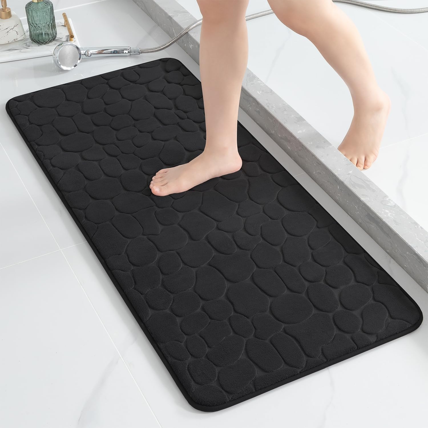 YIHOUSE Memory Foam Runner Rug, Cobblestone Bathroom Runner Rugs Super Water Absorbent Bath Mats for Bathroom Machine Washable Bath Rugs for Hallway