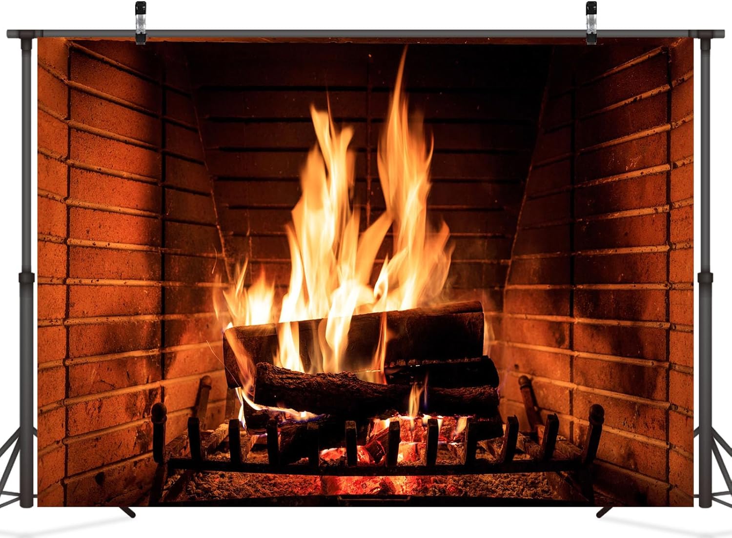 CORFOTO Burning Fireplace Backdrop Fabric 5x3ft Fake Fireplace Picture Firewood Warm Fire Flame Christmas Background for Winter Xmas Photo Props Christmas Wall Decorations Camping Poster Banner - Image 4