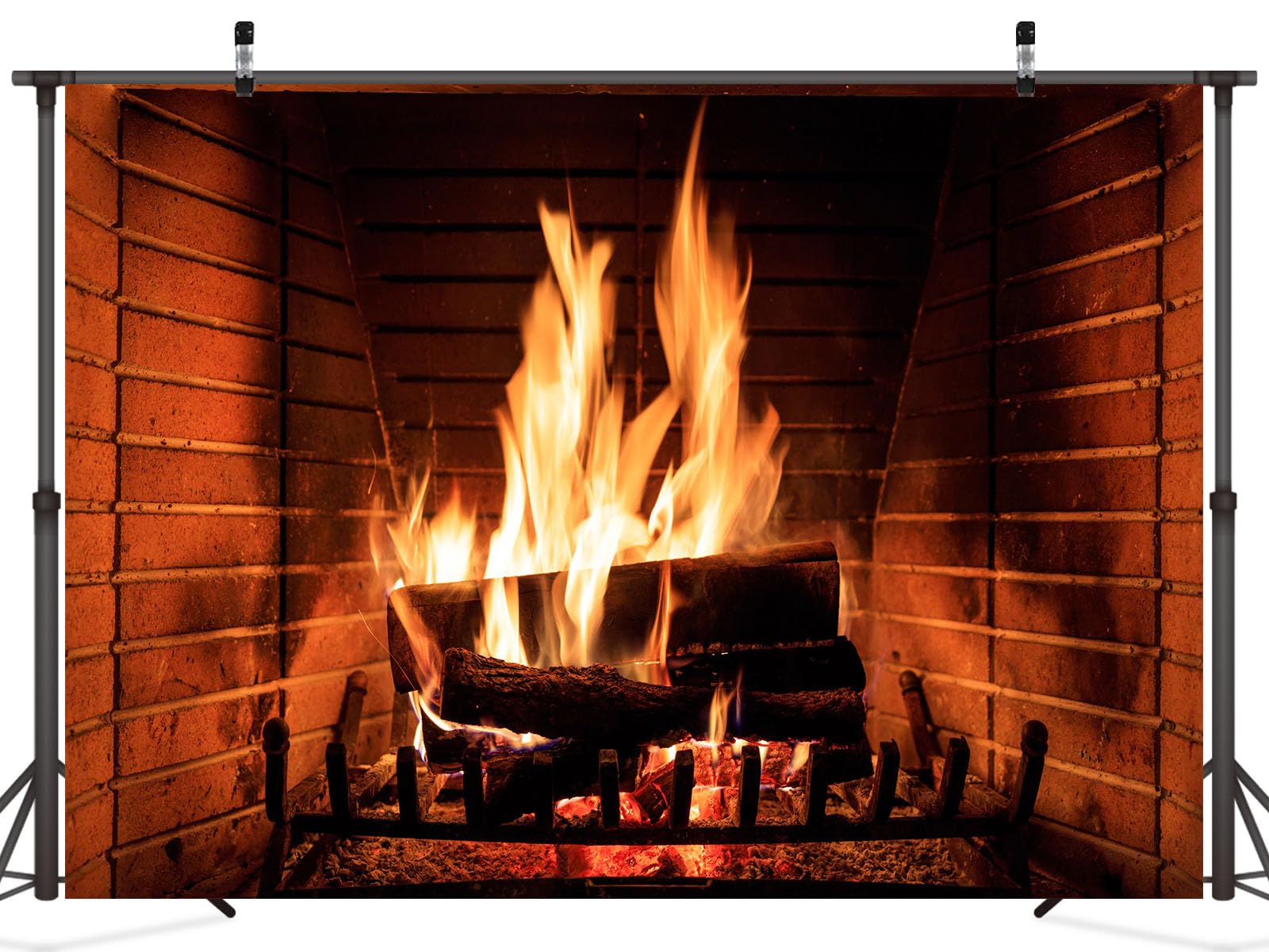 CORFOTO Burning Fireplace Backdrop Fabric 7x5ft Fake Fireplace Picture Firewood Warm Fire Flame Christmas Background For Winter Xmas Photo Props - View #3