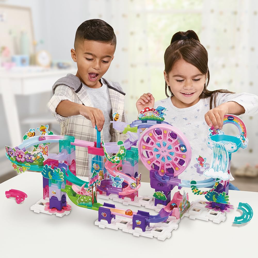 VTech M500E - Circuito electrónico para Construir, 90 Piezas y 6 Bolas con Lentejuelas, Juego de construcción Creativa, Regalo para niños a Partir de 4 años, Contenido en francés