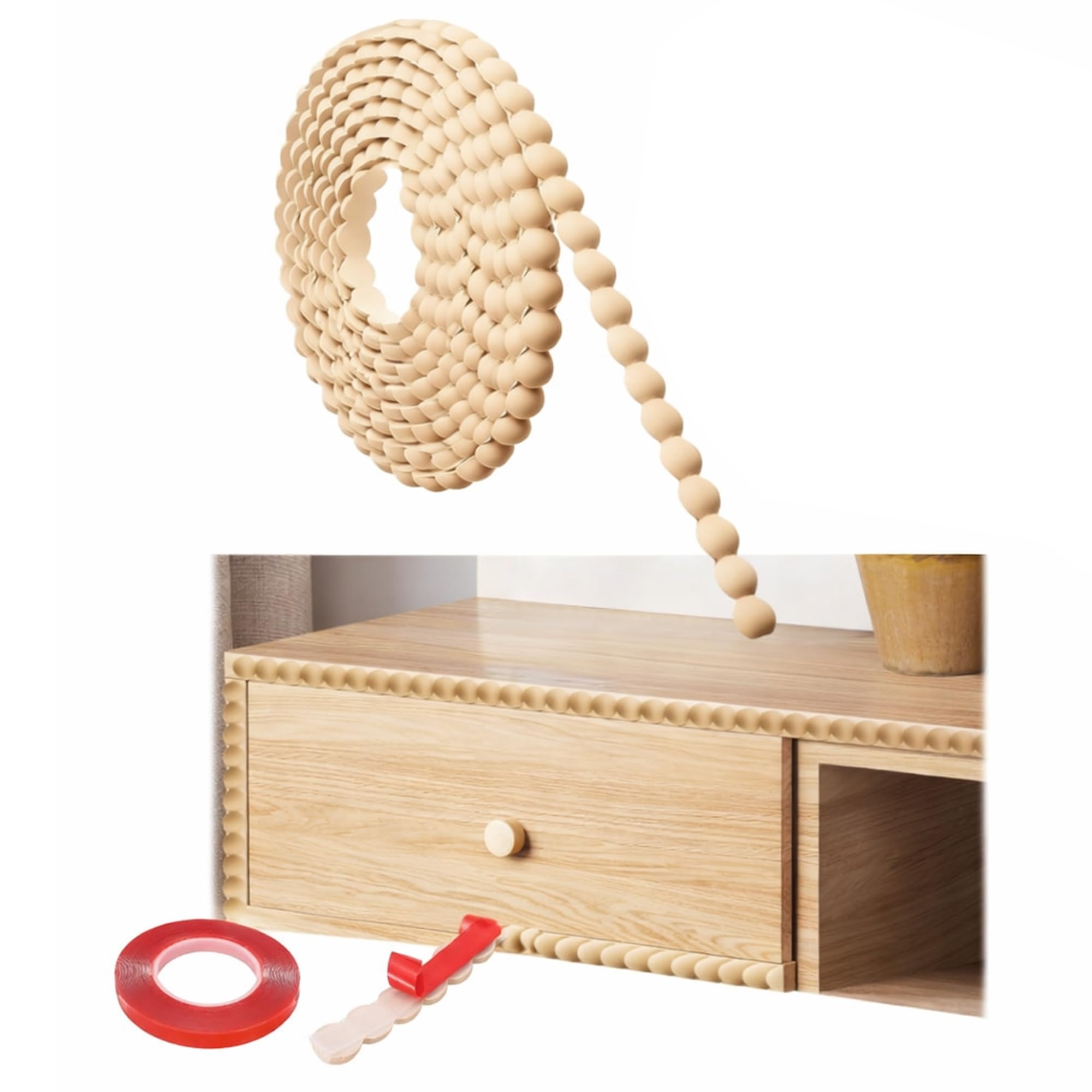 Wood Beading Trim,9.84Ft Flexible Wooden Door Bobbin Trim Moulding for Wall Panelling,Unfinished 3D Self Adhesive Wooden Beading Strips for DIY Home Wall Cabinet Furniture Shelf Window Door (15mm)