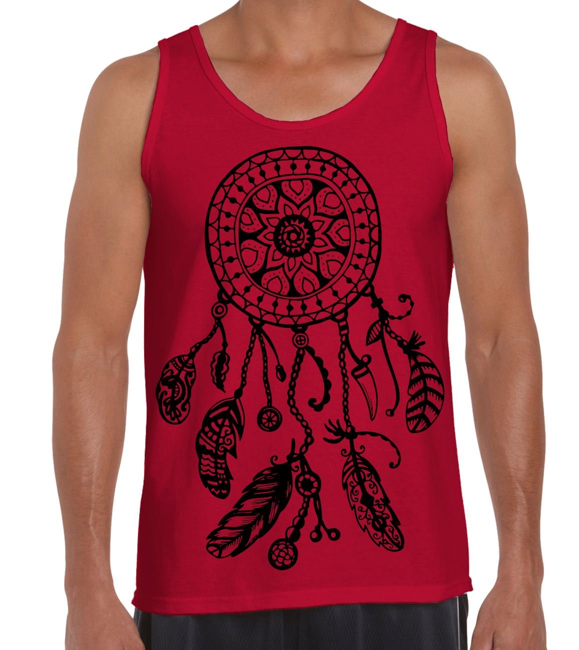 Tribal T-Shirts Mens Dreamcatcher Native American Hipster Large Print Vest Top (Large, Red)