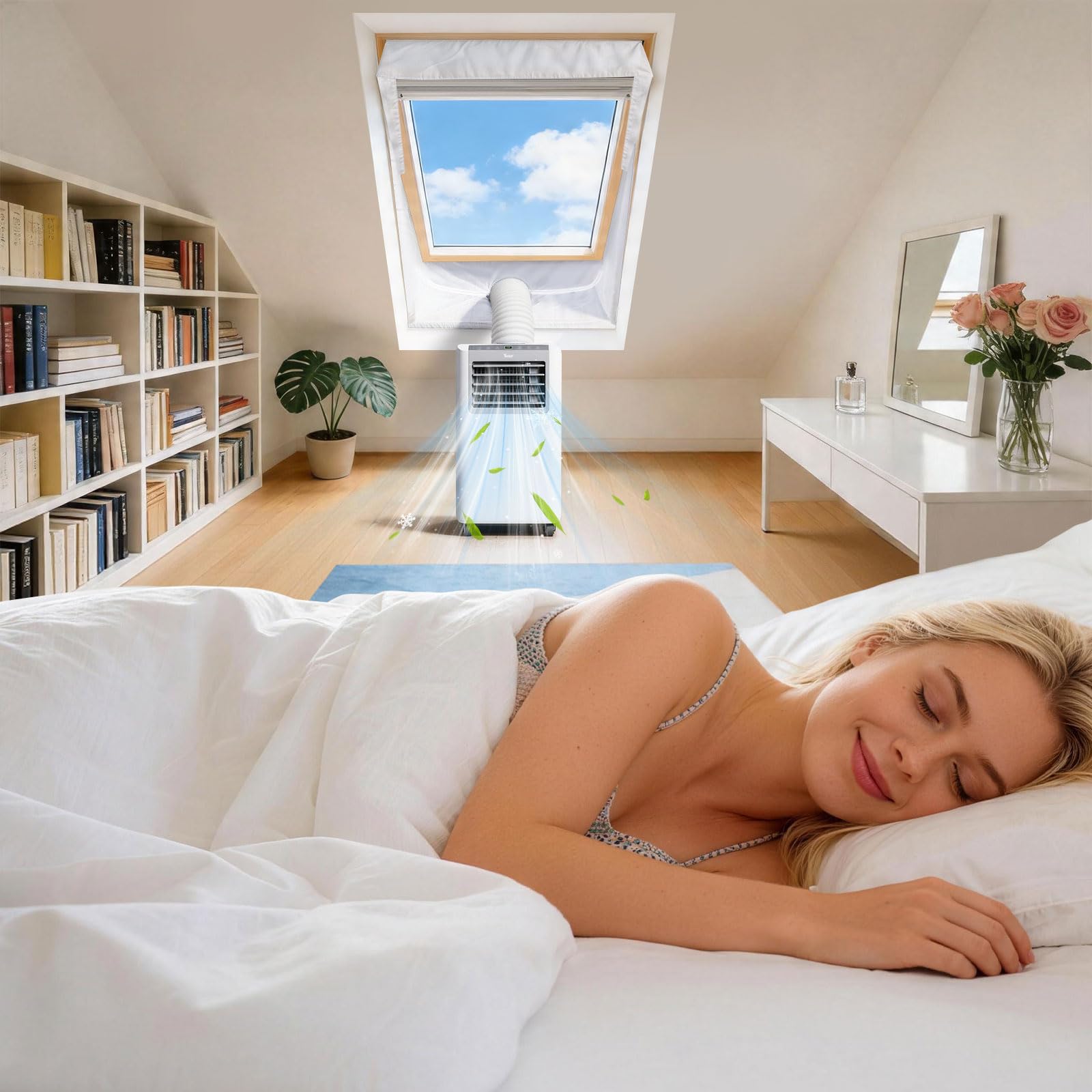 Fensterabdichtung für Mobile Klimageräte, Hot Air Stop, Schwingfenster, Klimaanlage, Dachfenster, 380cm Fensterumfang, 2x190cm