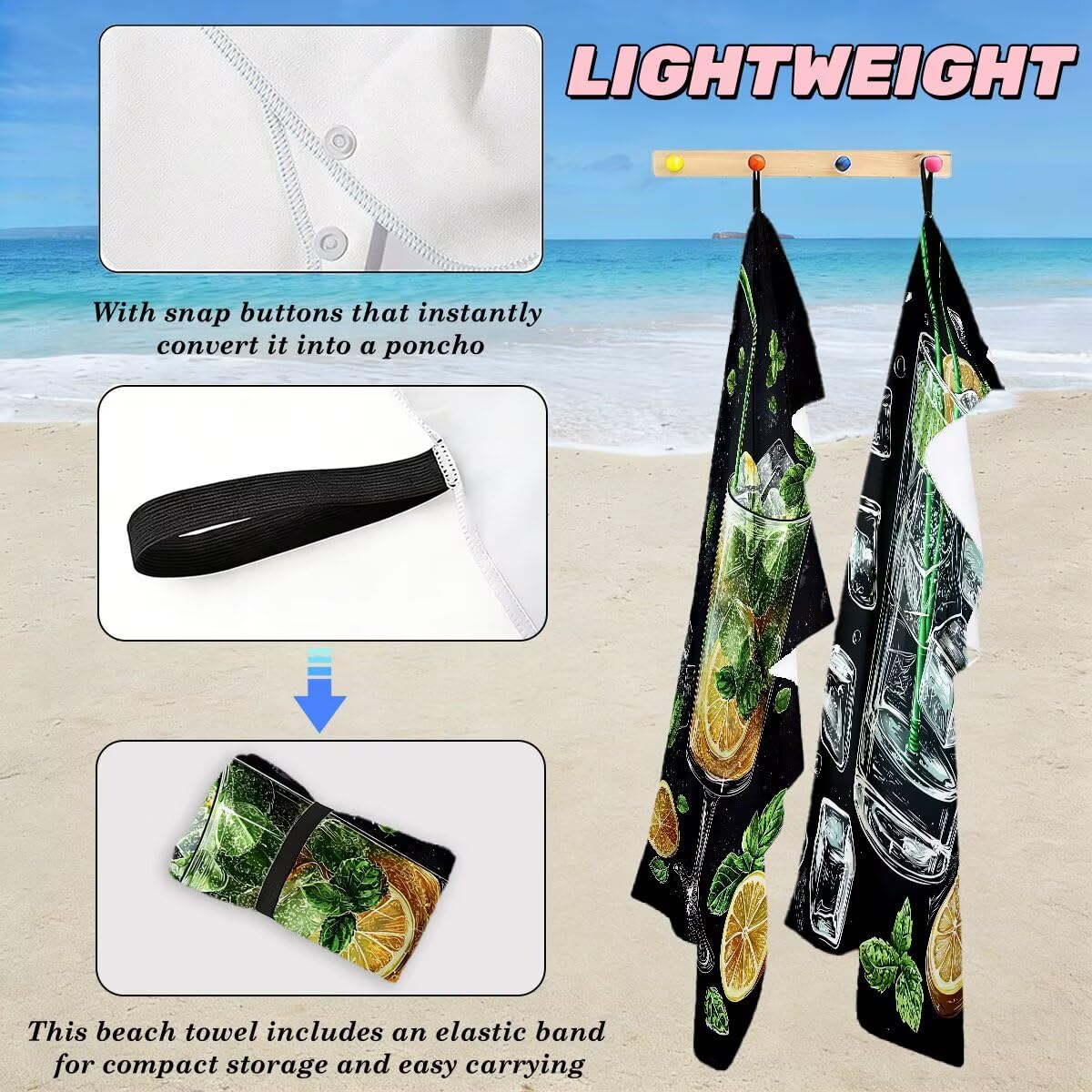 Juego de 2 Toalla Playa Grande 80x160 cm, Secado Rapido Toalla Microfibra Gimnasio, Antiarena Toallas de Playa Cóctel, Grande Ligera Compacta Toallas Microfibra Mujer Hombre para Viaje Piscina -5060