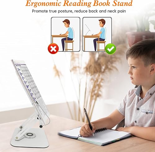 Miniatura 2 de Clear Acrylic Book Stand for Reading, Adjustable Book Holder with 360 Rotating Base & Page Clips, Foldable Reading Stand for Desk Displaying