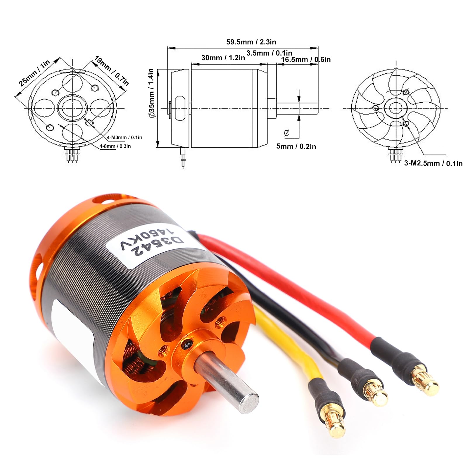 RC Bürstenloser Motor, RC Flugzeugmotor Starker Schub Orange 1 Stück für RCFlugzeug für Drohne für RC-Starrflügelflugzeuge für RC-Starrflügelflugzeuge (1250KV)
