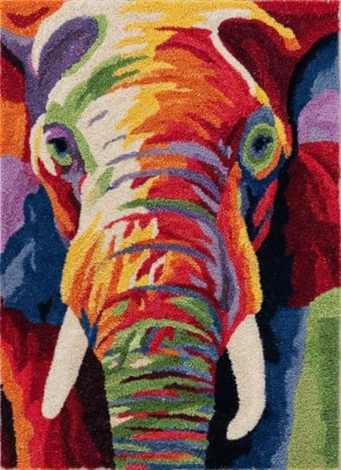 XDEGHUANGSS Latch Hook Rug Kit Elephant Portrait with Pre-Printed Mat Cover DIY Cushion Crochet Yarn Hooking Craft Set for Floor Decor 38x52cm-4