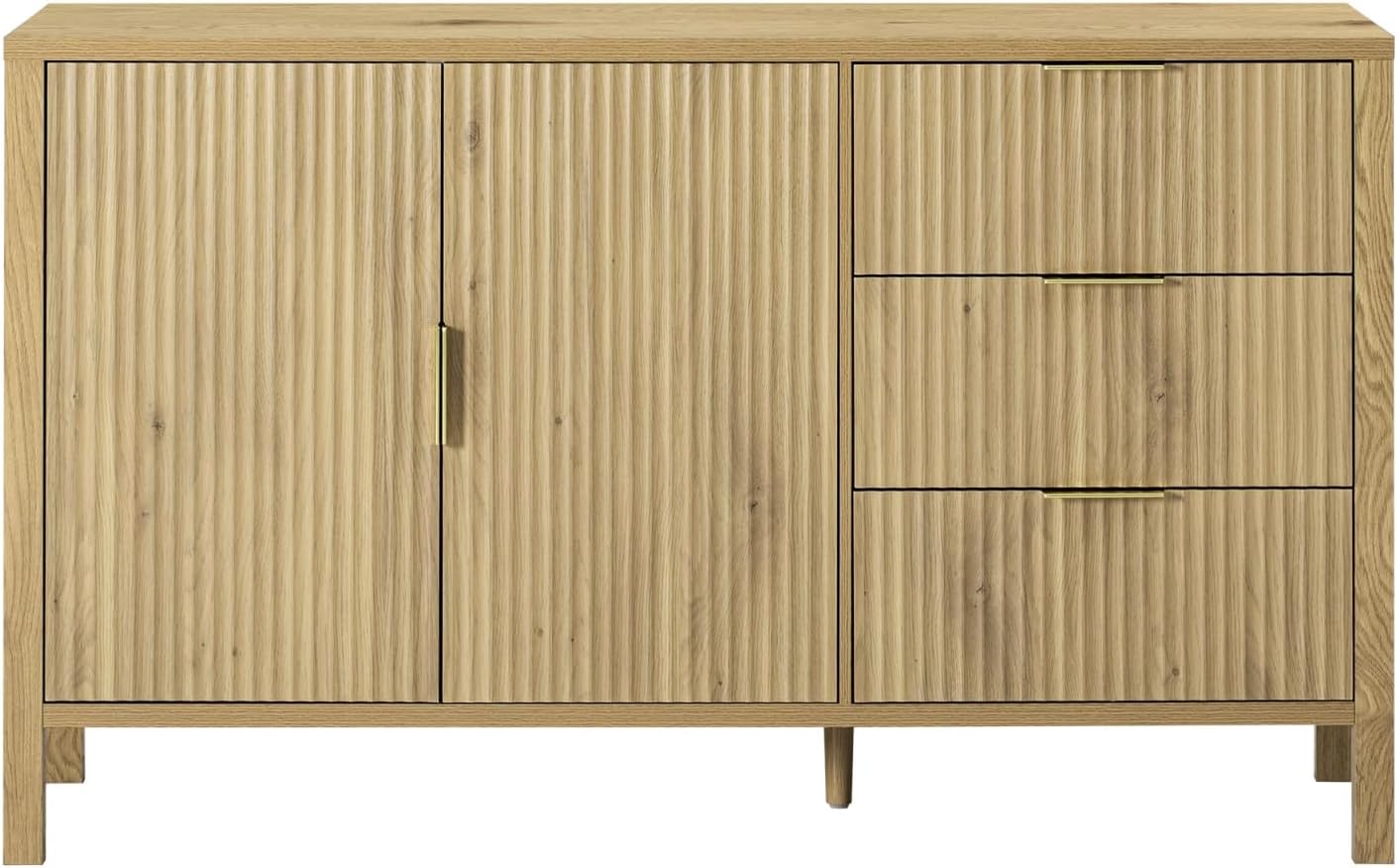 Modern Wave-Pattern Sideboard with 3 Drawers, Large Storage Buffet Cabinet with Hooks and Extra Center Leg,Suitable for Living Room,Entryway,Hallway.
