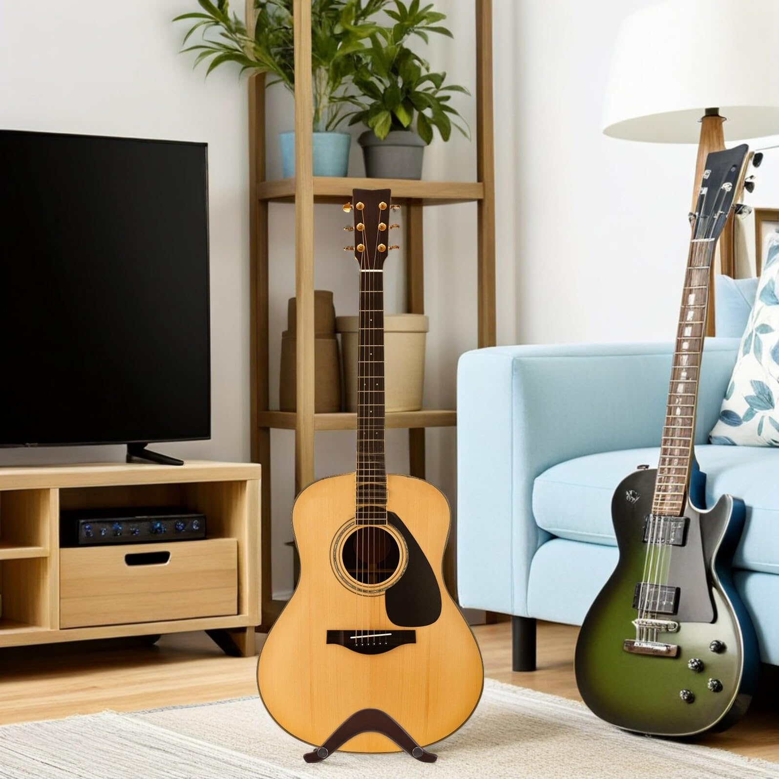 MAGICLULU Supporto Compatto per Chitarra Classica ed Elettrica in Legno, Portatile e Staccabile, Leggio da Terra Stabile per Uso Domestico e Concerti