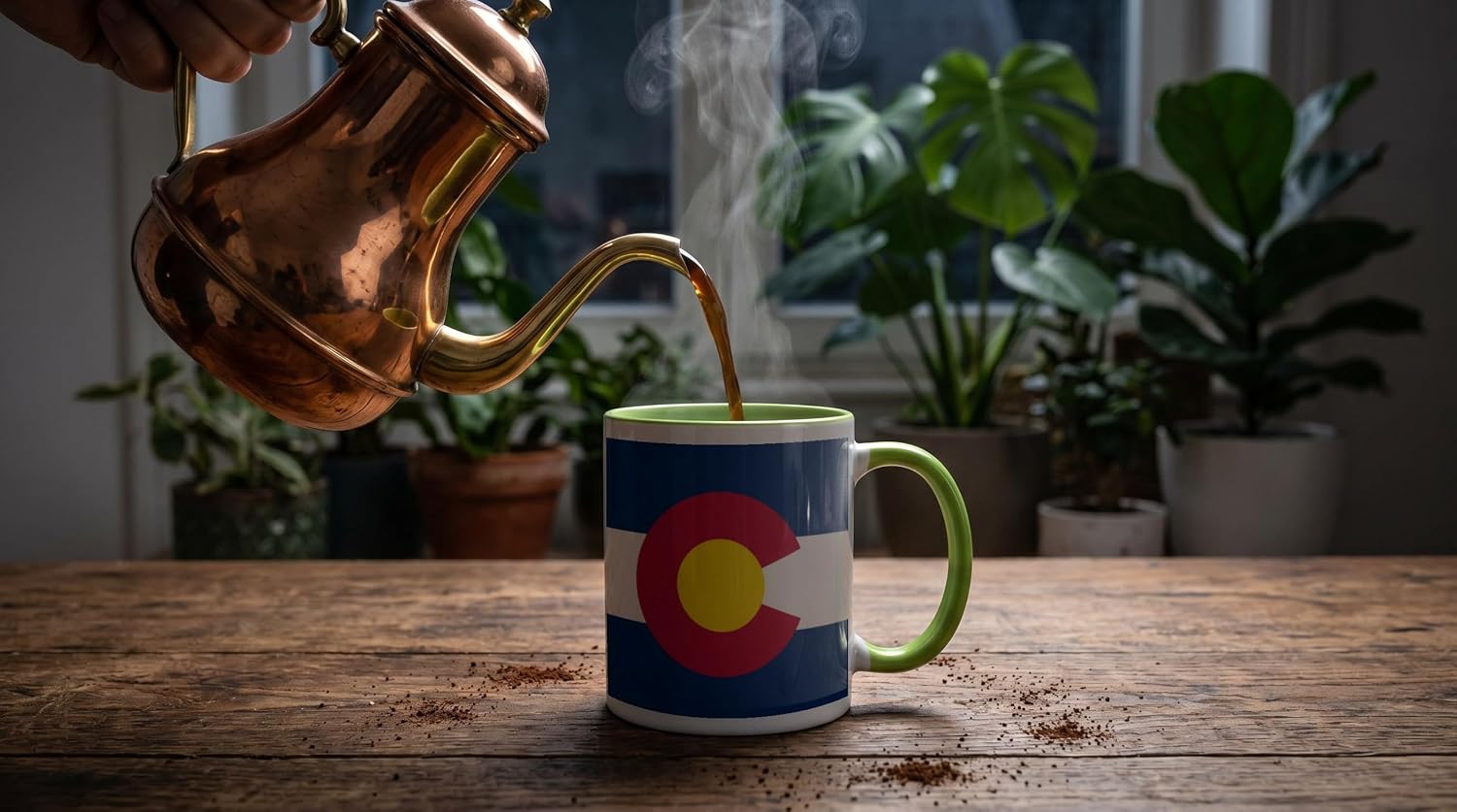 3dRose Colorado State Flag 11oz Two-Tone Green Mug image 3
