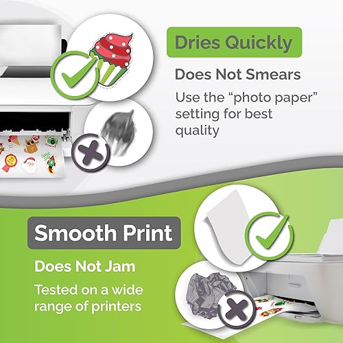 Miniatura 5 de Papel adhesivo de vinilo imprimible de calidad premium para impresora de inyección de tinta - 34 hojas autoadhesivas de color blanco mate