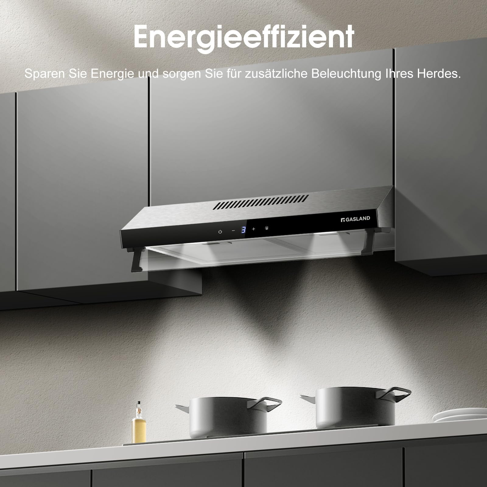GASLAND Chef UC60SS Cappa Aspirante a Doppio Motore Design 60cm con Ricircolo, Silenziosa, Cappe Aspiranti con Estrattore 333 m³/h, 3 Livelli di Controllo Touch, Cappa Sottopensile in Acciaio Inox
