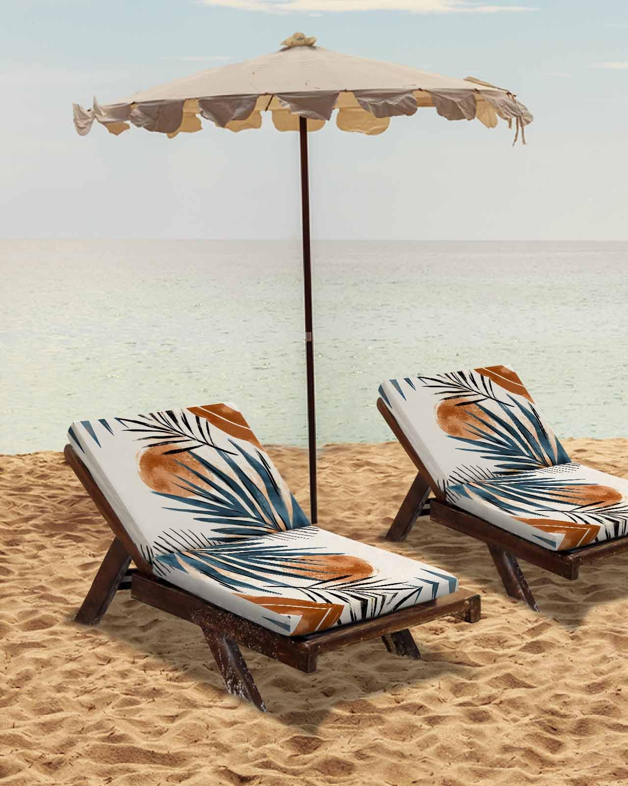 Waterproof Cushion Covers 2 Pack, Abstract Leaf Boho Sun Indoor Outdoor Seat Cushion Slipcover for Patio Garden, Orange Color Block Nordic Style Couch Sofa Covers Replacement Furniture Protector