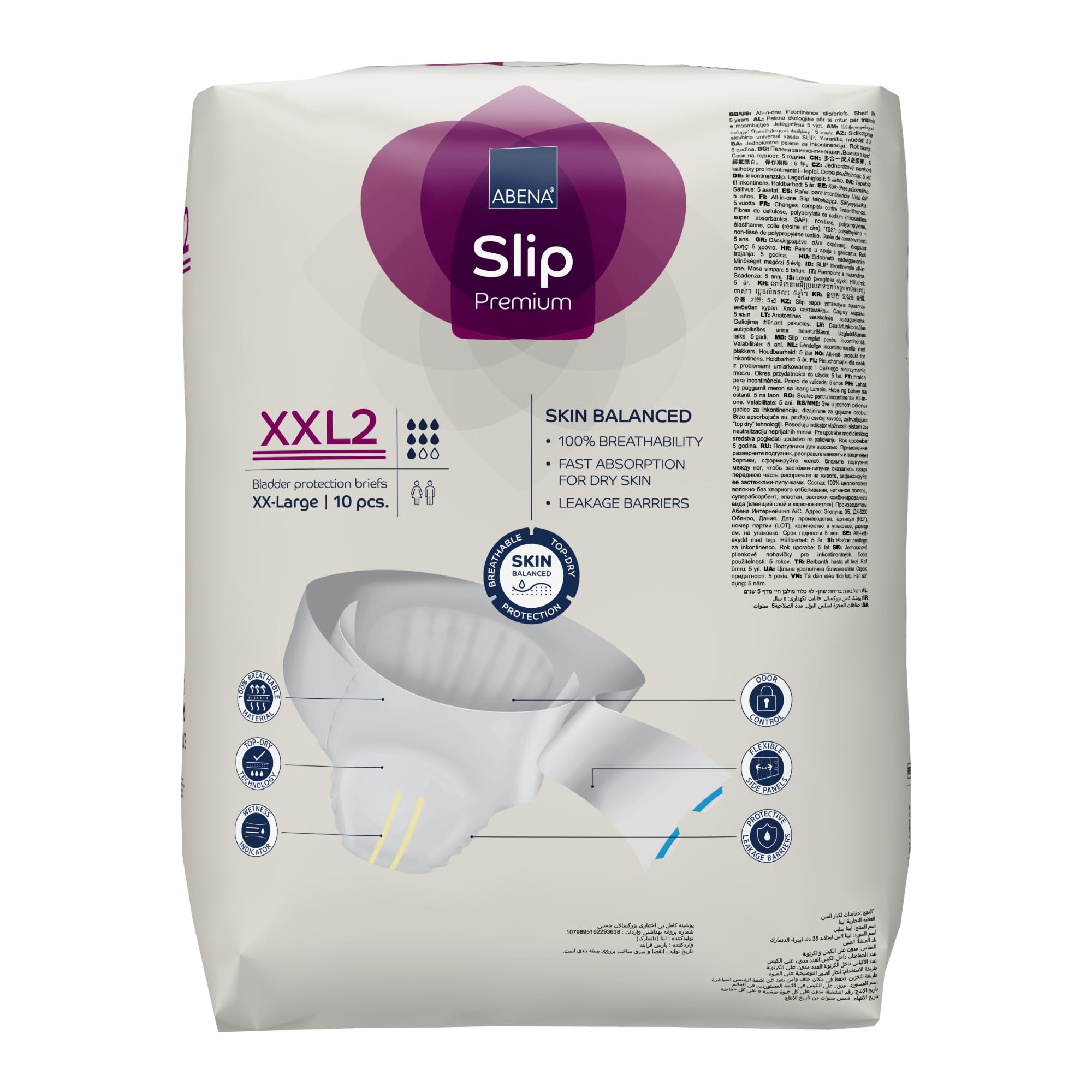 ABENA Slip Premium XXL2 Inkontinenz Windeln, MONATSPAKET (10 x 4 = 40 Stück) für Damen und Herren mit Adipositas, 3200 ml Saugfähigkeit, schnelle Flüssigkeitsaufnahme, Einweg Inkontinenz Slips.