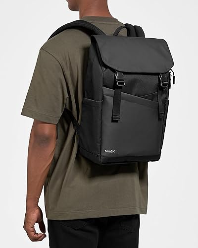 Miniatura 8 de tomtoc Mochila con solapa para laptop, ligera, resistente al agua, para la universidad, escuela, casual, mochila para MacBook de 13-16 pulgadas,